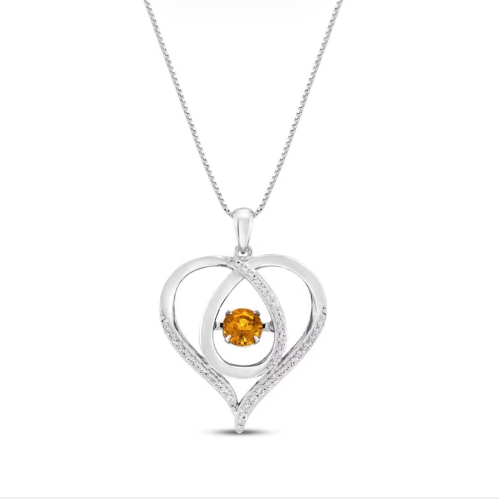 Kay Jewelers Silver Heart Necklace‎ with Orange Gem